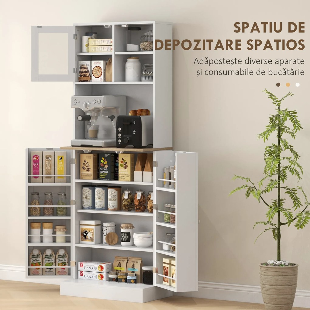 HOMCOM Mobilier Bufet Bucătărie pentru Cuptor cu Microunde cu Rafturi și Suport Condimente Alb | Aosom Romania