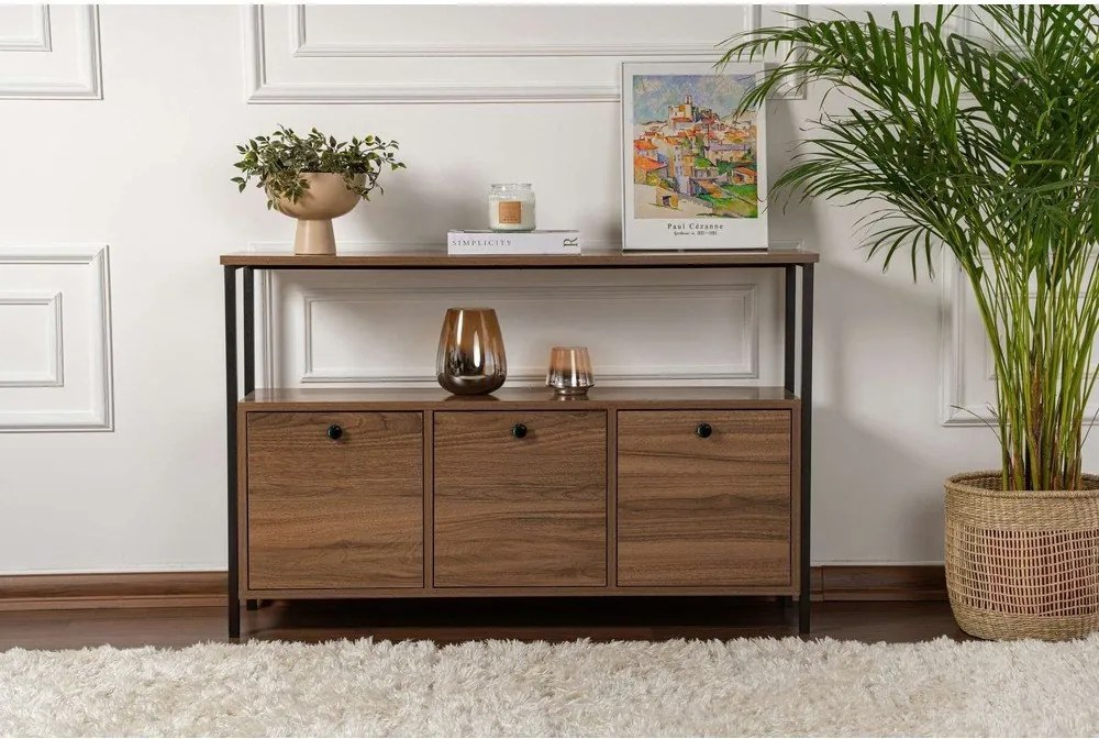 Masă consolă în culoare naturală închisă cu aspect de lemn de nuc 29,5x120 cm Solace – Kalune Design