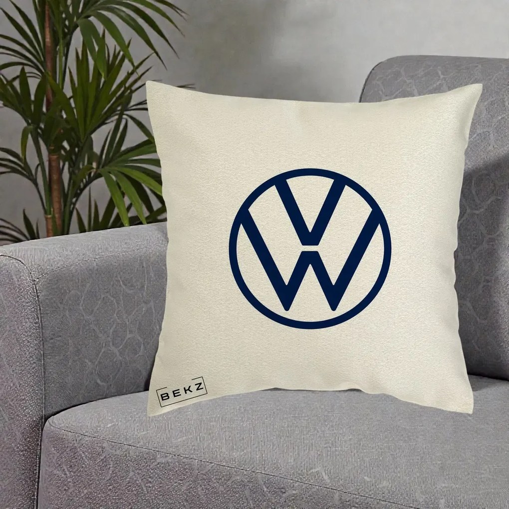 Perna Personalizata cu emblema Volkswagen, 40x40 cm, Ecru, Husa Detasabila, Perna Inclusa, BEKZ®
