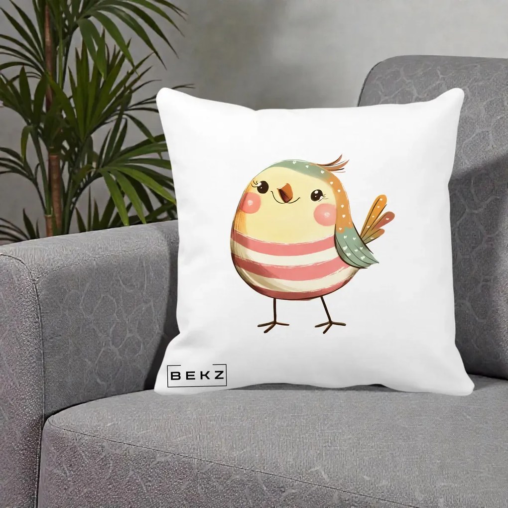 Perna Decorativa Pui Kawaii Pastel Dungat, 40x40 cm, Alba Mata, Husa Detasabila, Perna Inclusa, BEKZ®