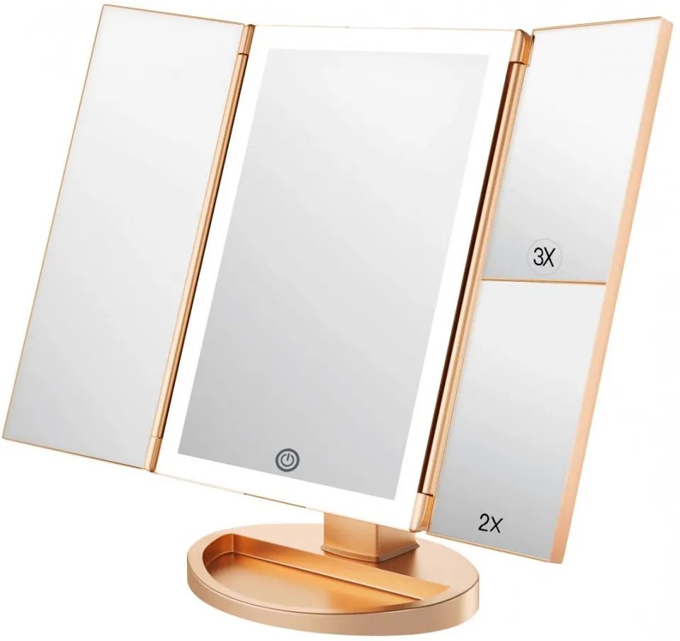 Oglinda de machiaj Weily, LED, ABS, auriu, 34,5 x 24 cm