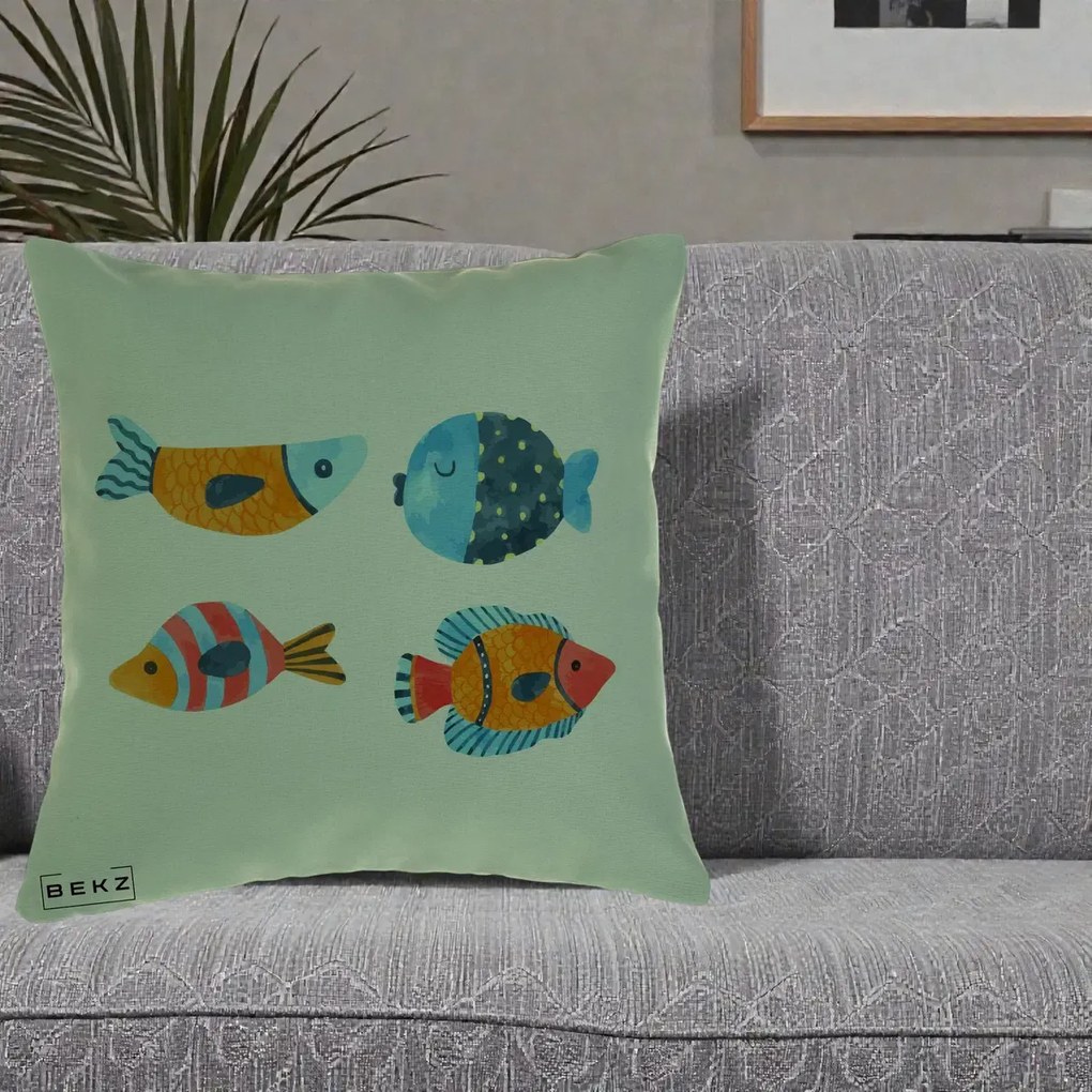 Perna Decorativa Pesti Acuarela, 40x40 cm, Verde, Husa Detasabila, Perna Inclusa, BEKZ®