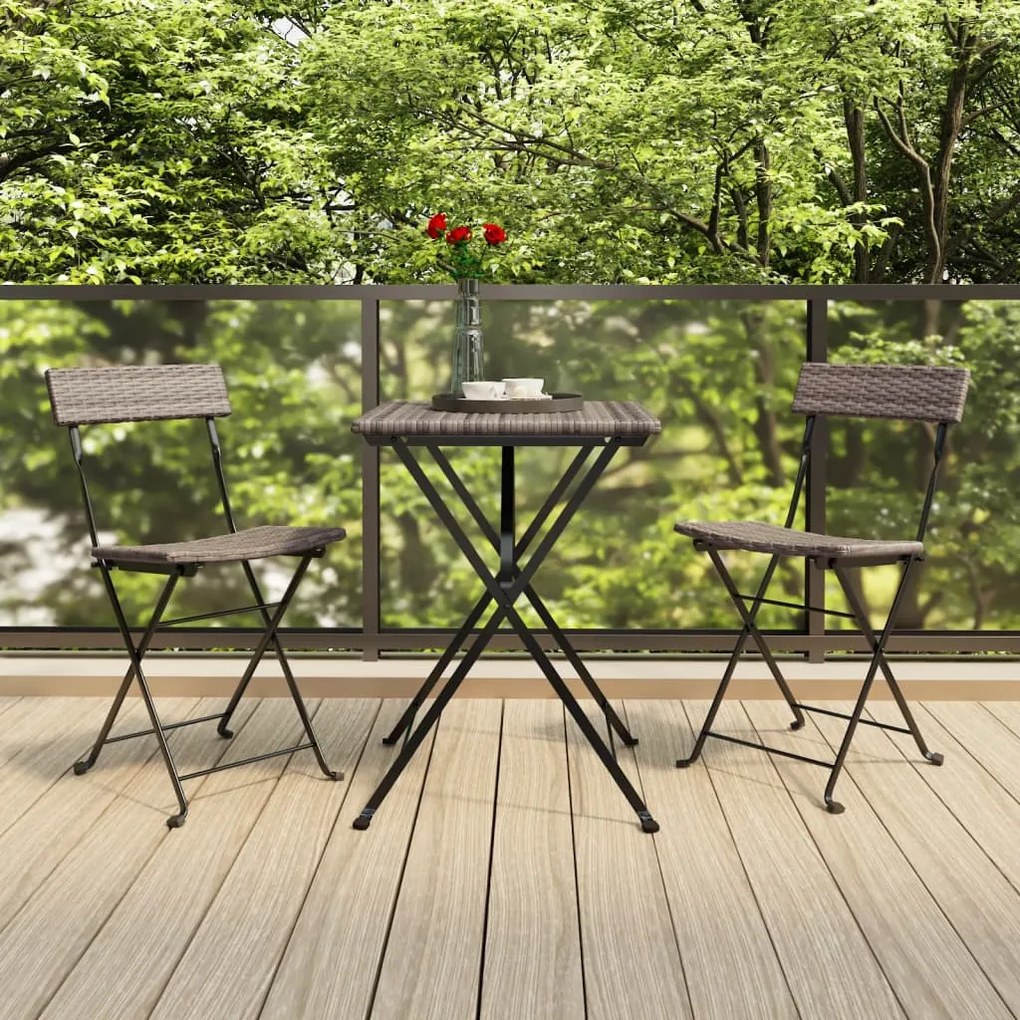 319991 vidaXL Set mobilier bistro pliabil, 3 piese, gri, poliratan