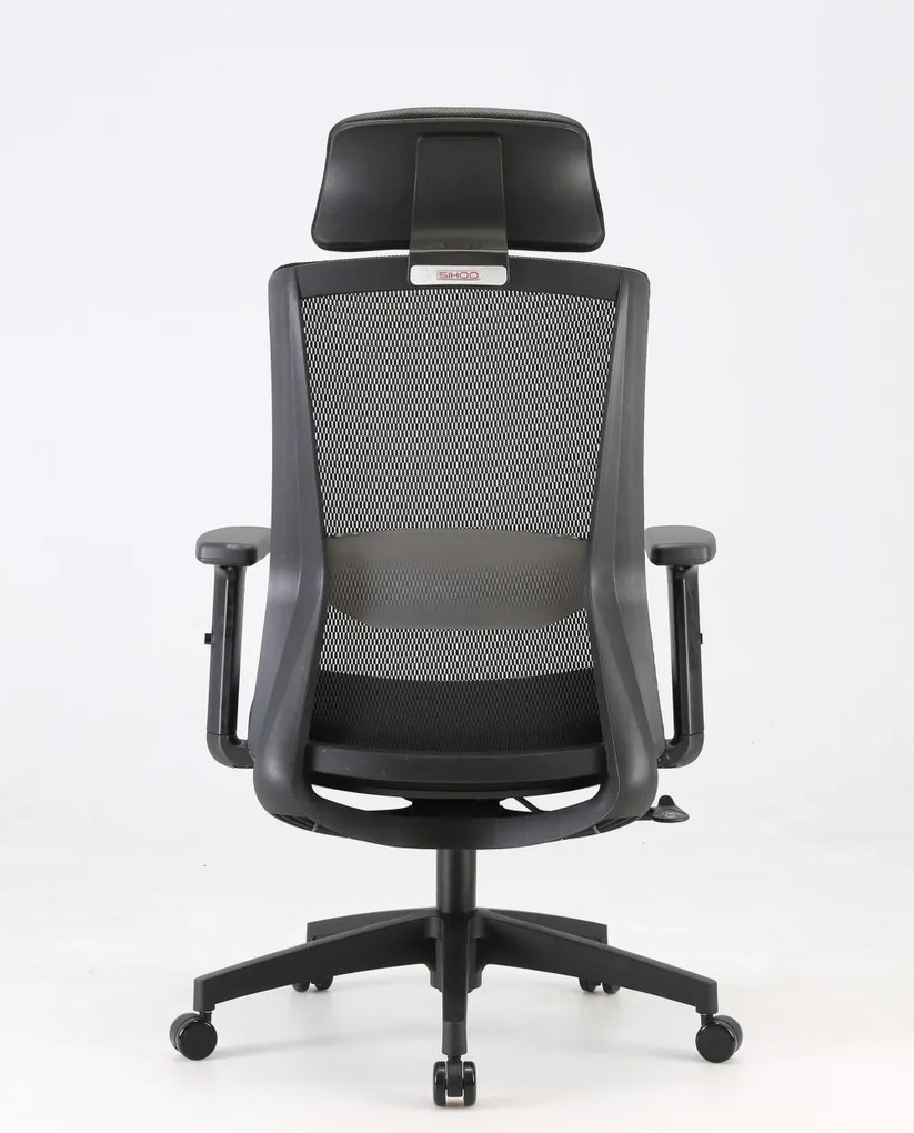Scaun ergonomic SIHOO M86C –Suport lombar și Cotiere reglabile, Tetieră reglabilă, Mecanism Synchro cu poziție de blocare, Spătar înalt din plasă respirabilă, Rotativ, Negru