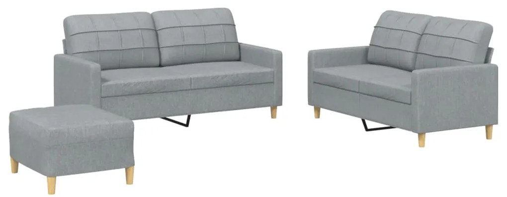 3201282 vidaXL Set de canapele cu perne, 3 piese, gri deschis, textil