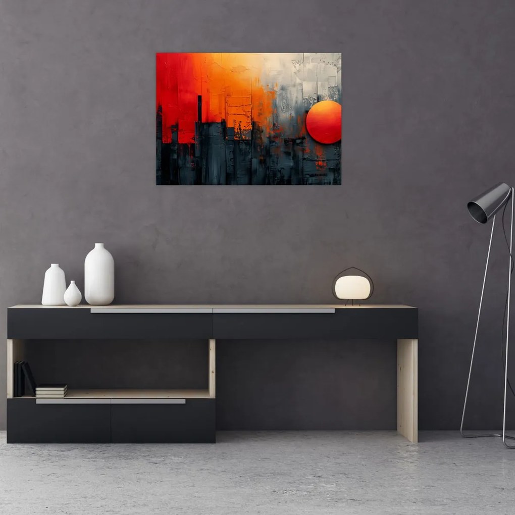 Tablou pe sticlă - Pictura abstractă a orașului (70x50 cm)