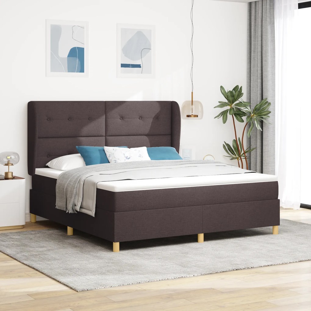 vidaXL Pat box spring cu saltea, maro închis, 180x200 cm, textil