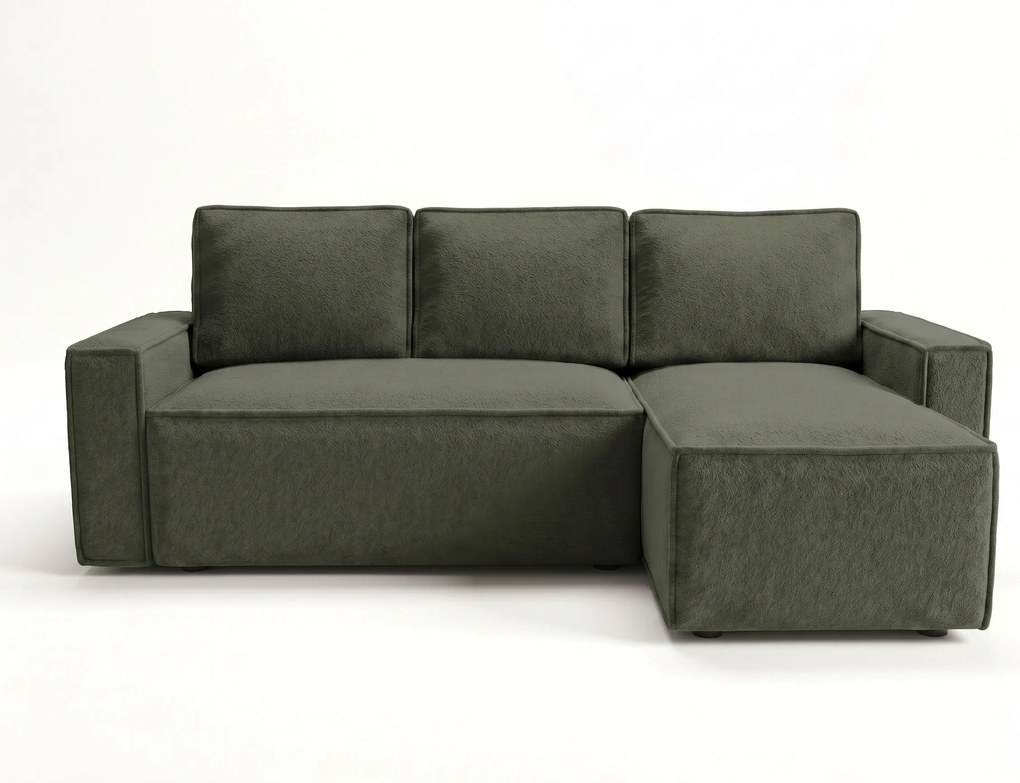 Canapea extensibila de colt SMART BOUCLE, verde inchis, reversibila, 232x143 cm