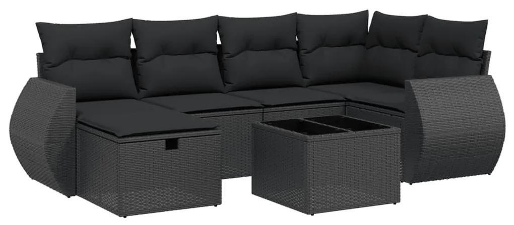 3264111 vidaXL Set canapele de grădină cu perne, 7 piese, negru, poliratan