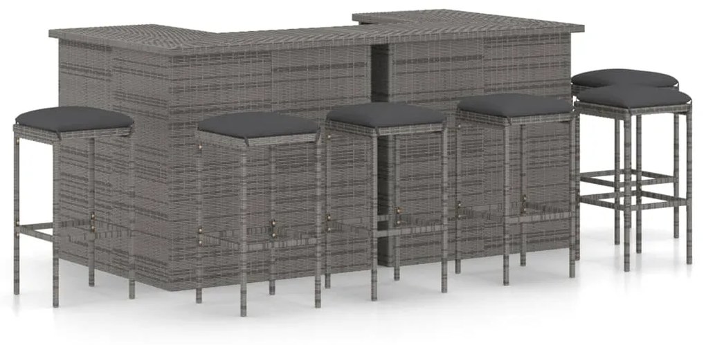 vidaXL Set mobilier bar de grădină cu perne, 8 piese, gri, poliratan