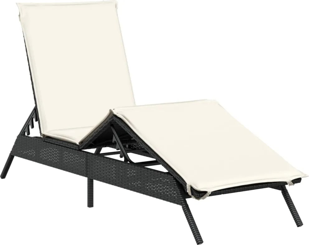 vidaXL Șezlong cu pernă, negru, poliratan