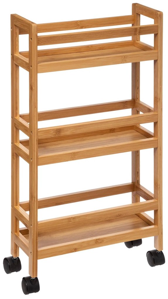 Raft pentru baie pe roți, 3 rafturi, bambus