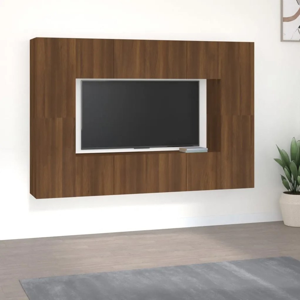 3120253 vidaXL Set dulap TV, 8 piese, stejar maro, lemn prelucrat