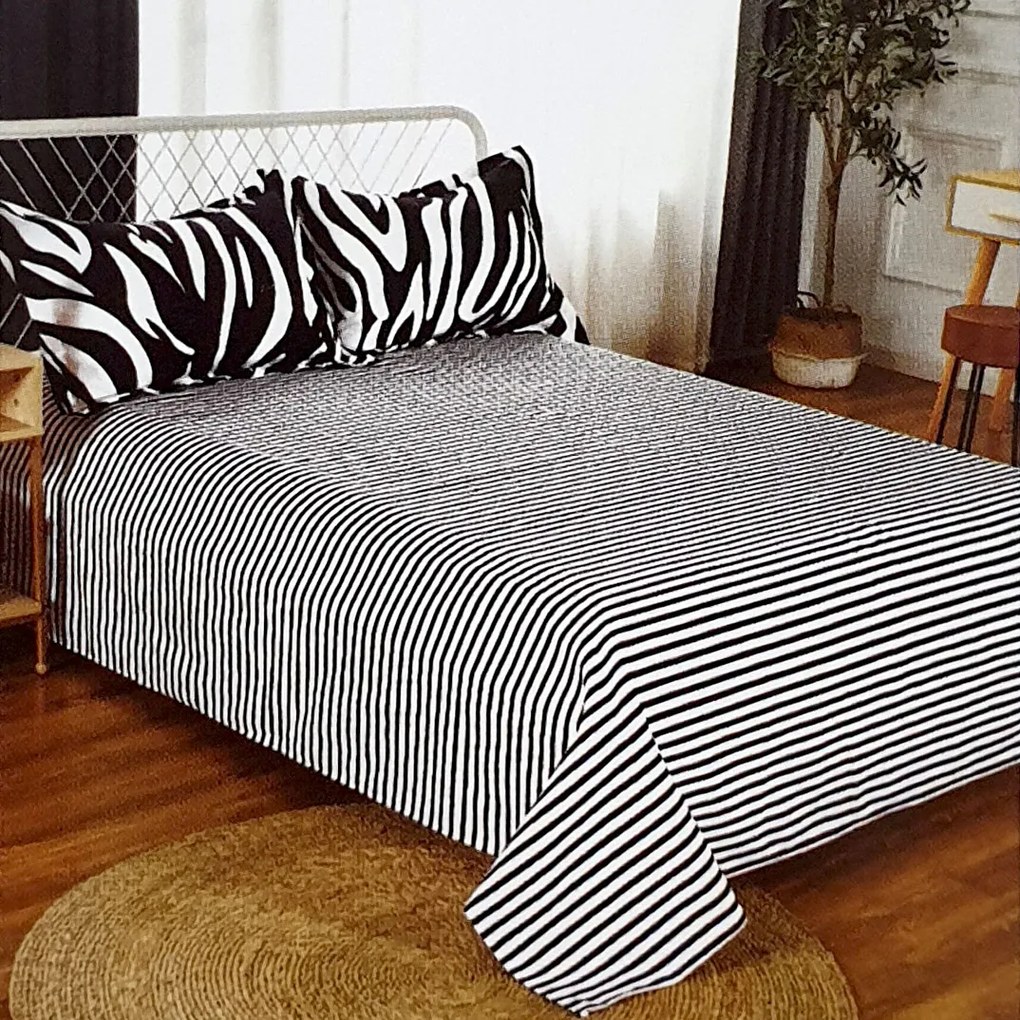 Lenjerie de pat 2 persoane, bumbac finet, 6 piese, 2 fete, zebra, SP660