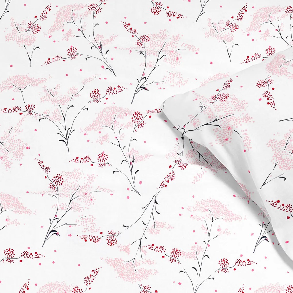 Goldea lenjerie de pat din 100% bumbac - flori japoneze pe alb 140 x 200 și 50 x 70 cm
