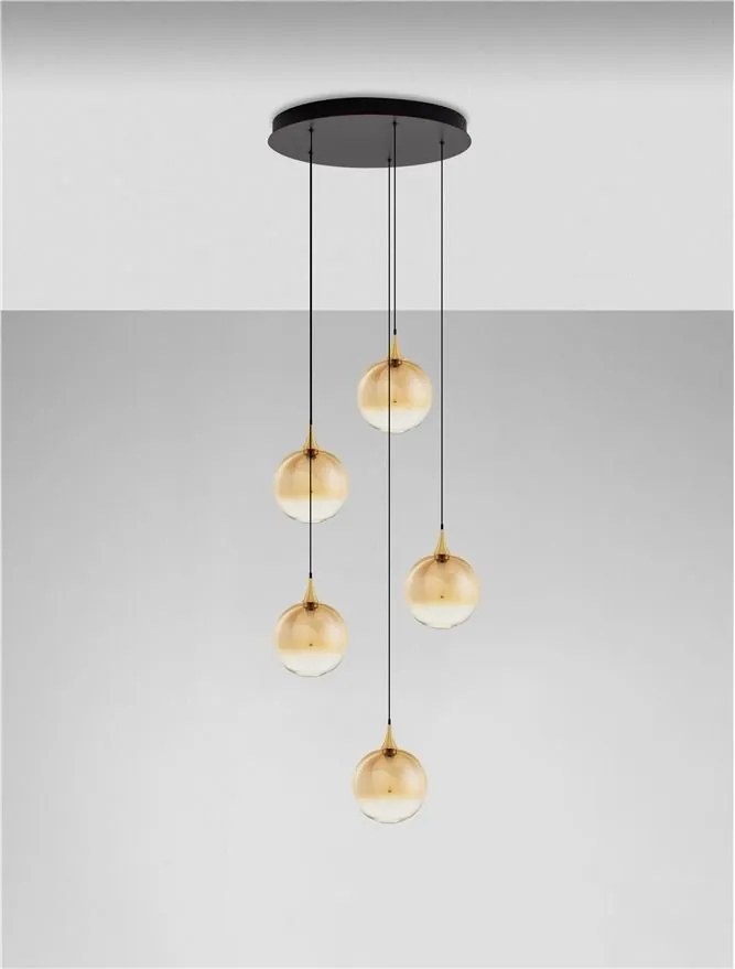 Lustra moderna cu 5 pendule LED, Metal, Sticla, Champaign, ORENDA
