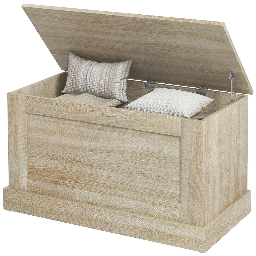 HOMCOM Cuptor de depozitare, cutie de jucării, cu balamale de siguranță, pentru sufragerie, din lemn, 80 x 40 x 45 cm, lemn natural | Aosom Romania