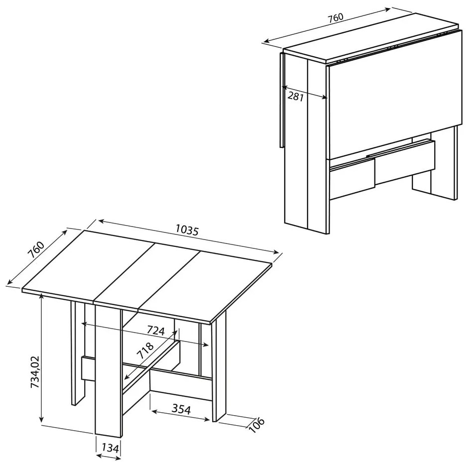 Masă de dining extensibilă cu aspect de lemn de stejar 76x28 cm Papillon – TemaHome