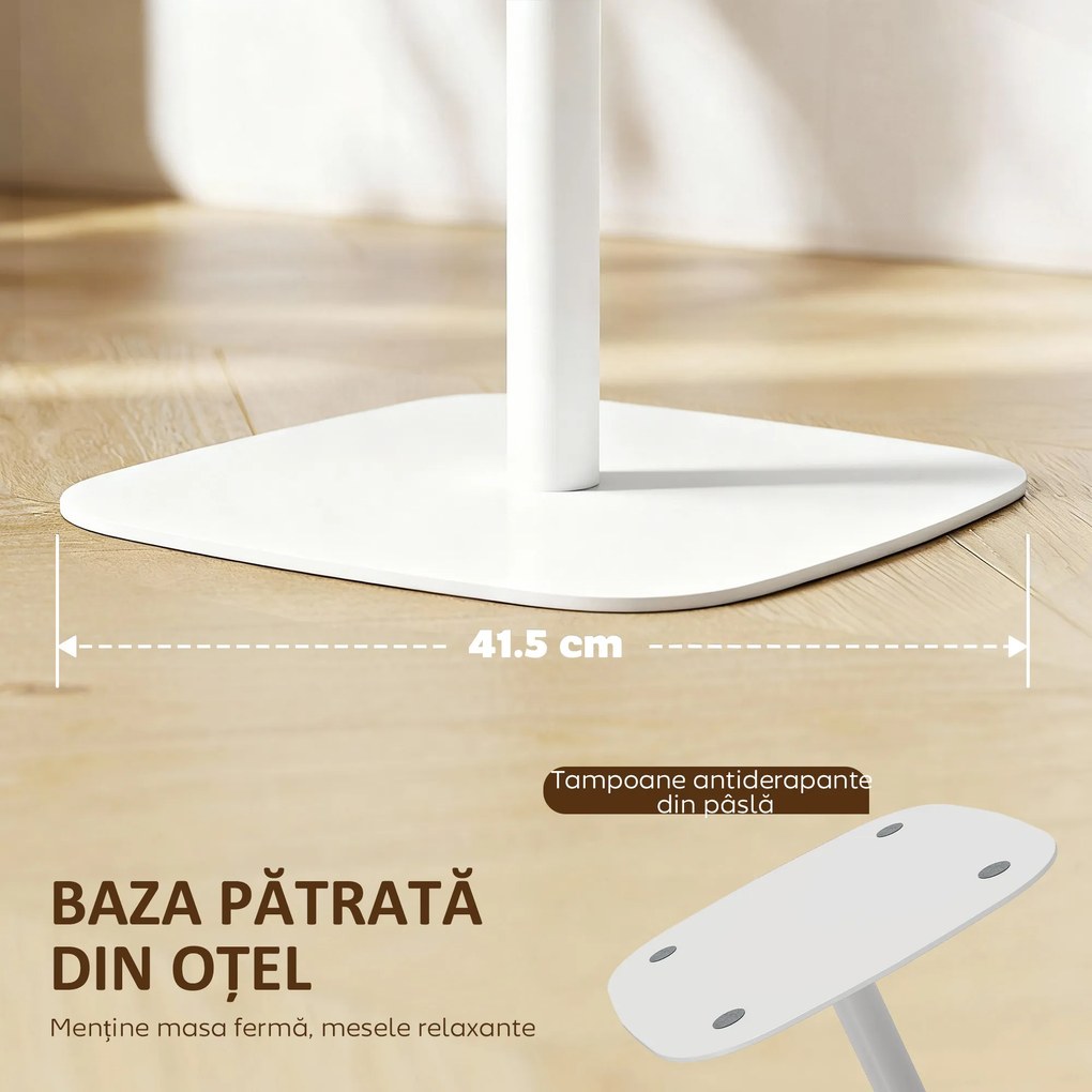 HOMCOM Masă de Bucătărie Pătrată 60 cm, Blat Efect Lemn, Bază din Oțel și Picioare Antiderapante, Lemn Natur | Aosom Romania