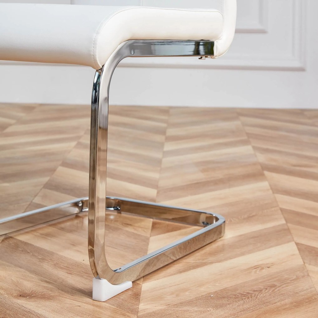 Set de 4 scaune de sufragerie cantilever, Alb | Aosom Romania