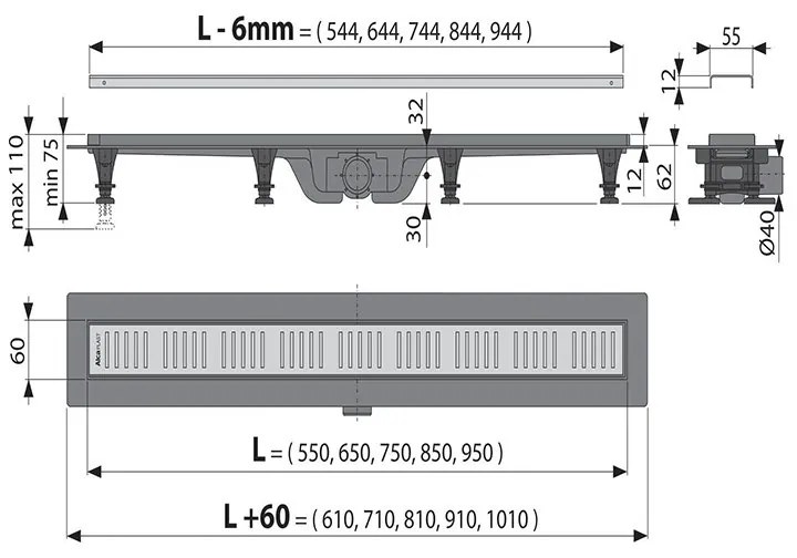 Rigola pentru dus Alcaplast, Simple, 550mm