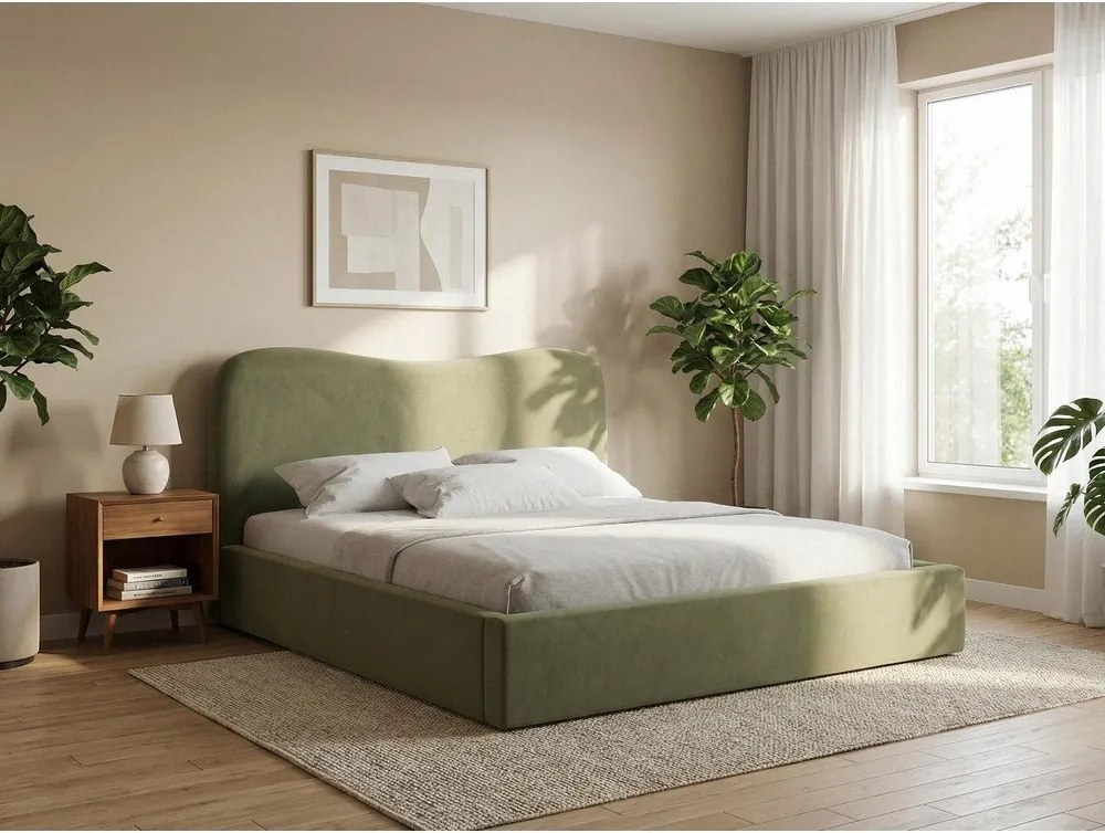 Pat matrimonial gri închis tapițat cu spațiu de depozitare cu somieră 180x200 cm Kahai – Makamii