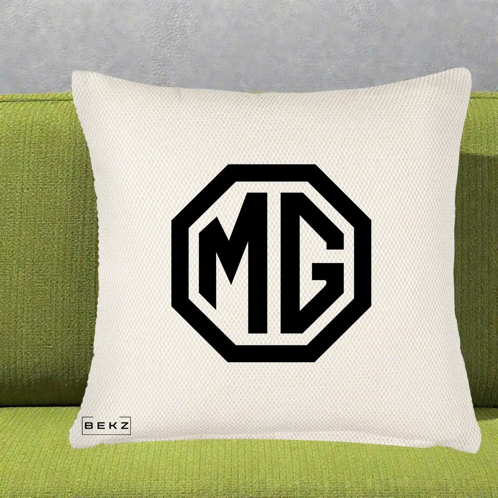 Perna Personalizata cu emblema MG, 40x40 cm, Crem Reliefat, Husa Detasabila, Perna Inclusa, BEKZ®