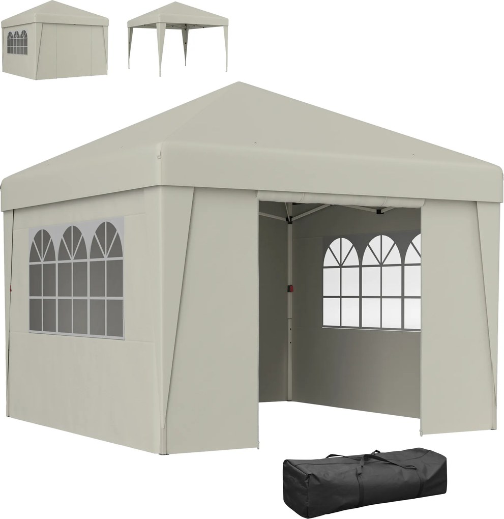 Outsunny Pavilion de grădină pliabil 3 x 3 x 2,75 m anti-UV 30 + cu ferestre + pereți laterali + geantă de transport crem | Aosom Romania
