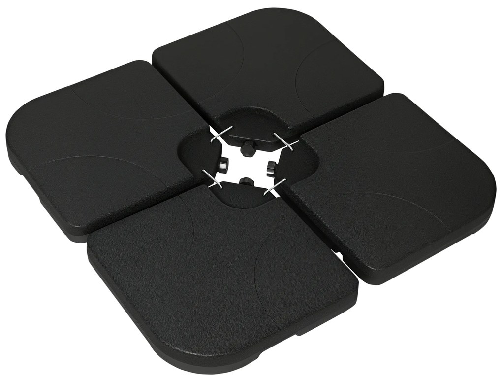 Outsunny Bază Umbrelă 4 Piese HDPE, Umplere cu Apă/Nisip, Suport Umbrelă cu Conectori, 104x104x7.5 cm, Negru | Aosom Romania