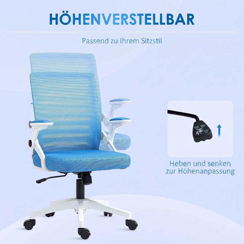 Vinsetto Scaun Ergonomic Reglabil pe Înălțime cu Cotiere de Ridicare, Scaun de Birou Pivotant din Poliester, 54x54x89-99 cm, Albastru | Aosom Romania