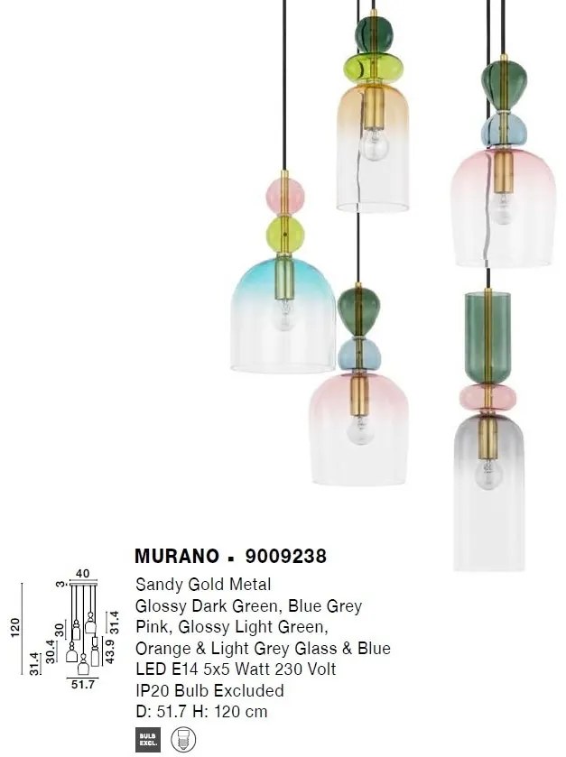 Lustra cu 5 Pendule design decorativ modern MURANO