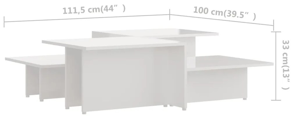 Mese cafea 2 buc. alb extralucios 111,5x50x33 cm lemn compozit 2, Alb foarte lucios