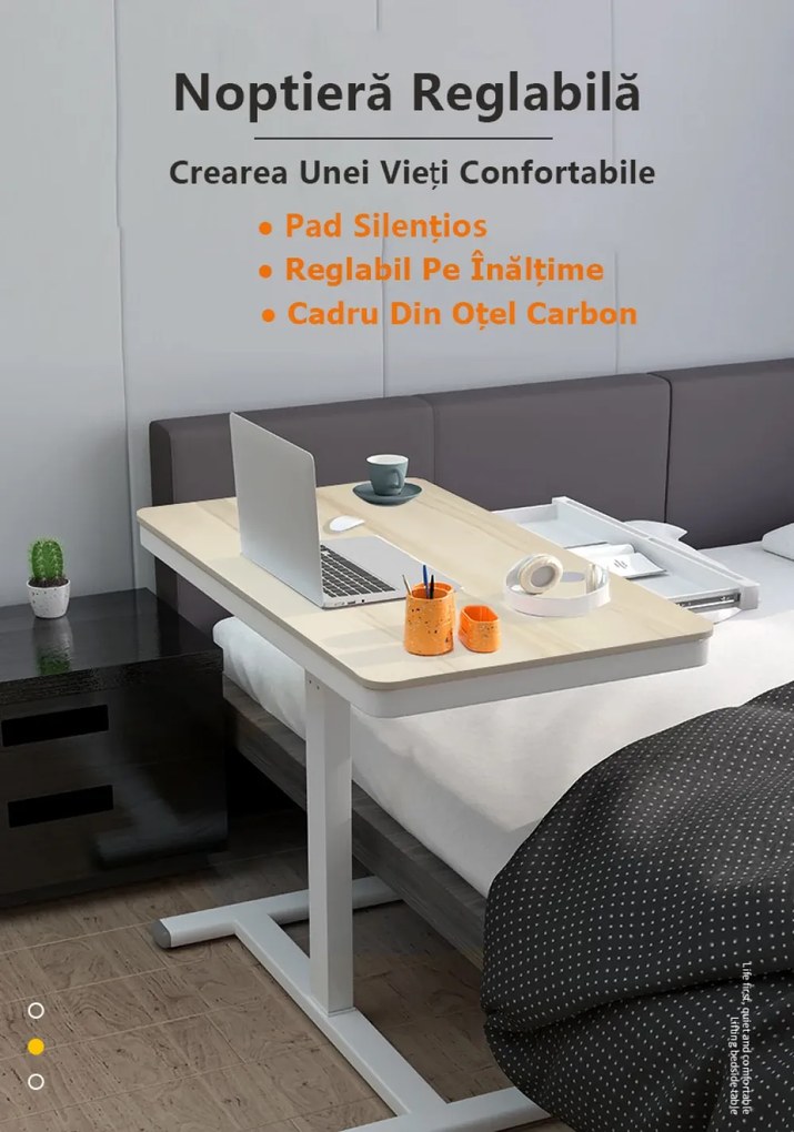 Birou Reglabil Multifuncțional cu Manivelă, Cadru Metalic, Sertar Glisant Ascuns, Design Compact – Ideal pentru Pat, Canapea și Lucru Flexibil, Nuc/Negru