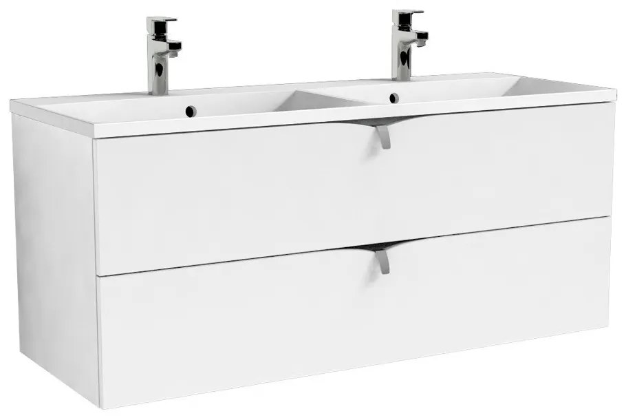 Set dulap baza alb Oristo Siena cu 2 sertare si lavoar din compozit Amelia 2 cuve 120 cm