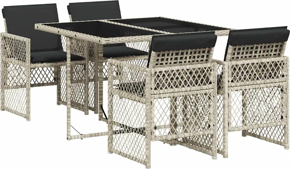 vidaXL Set mobilier de grădină cu perne, 5 piese gri deschis poliratan