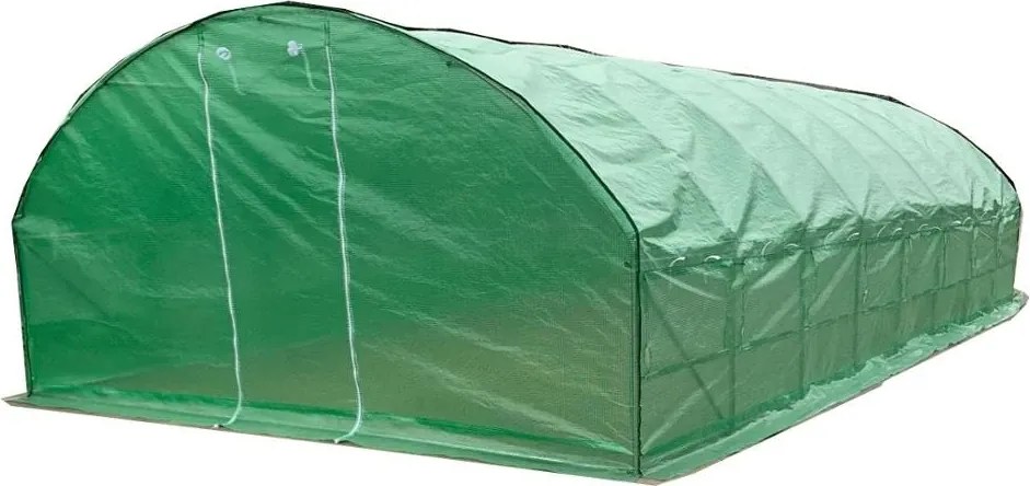 Solar de grădină, 4x8 m, 32 m², cadru din oțel, țeavă galvanizată, folie PE armată, 16 ferestre rulante, rezistent la UV, impermeabil, Verde,