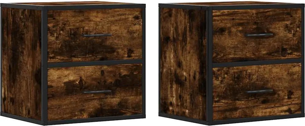 vidaXL Noptiere de perete, 2 buc., stejar fumuriu, 40x31x39,5 cm