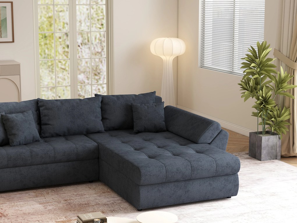 Colțar extensibil dumonde cu ladă de depozitare si sezut confortabil din spuma high-density, Loana Enjoy Antracit II 270x185 cm