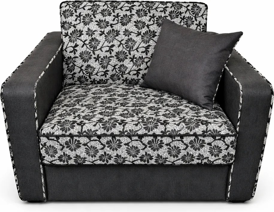 Fotoliu SAMY NEXT extensibil, cu lada de depozitare, stofa gri inchis cu gri deschis , cadru metalic, 103x100x92 Stofa, Gri Inchis + Gri Deschis