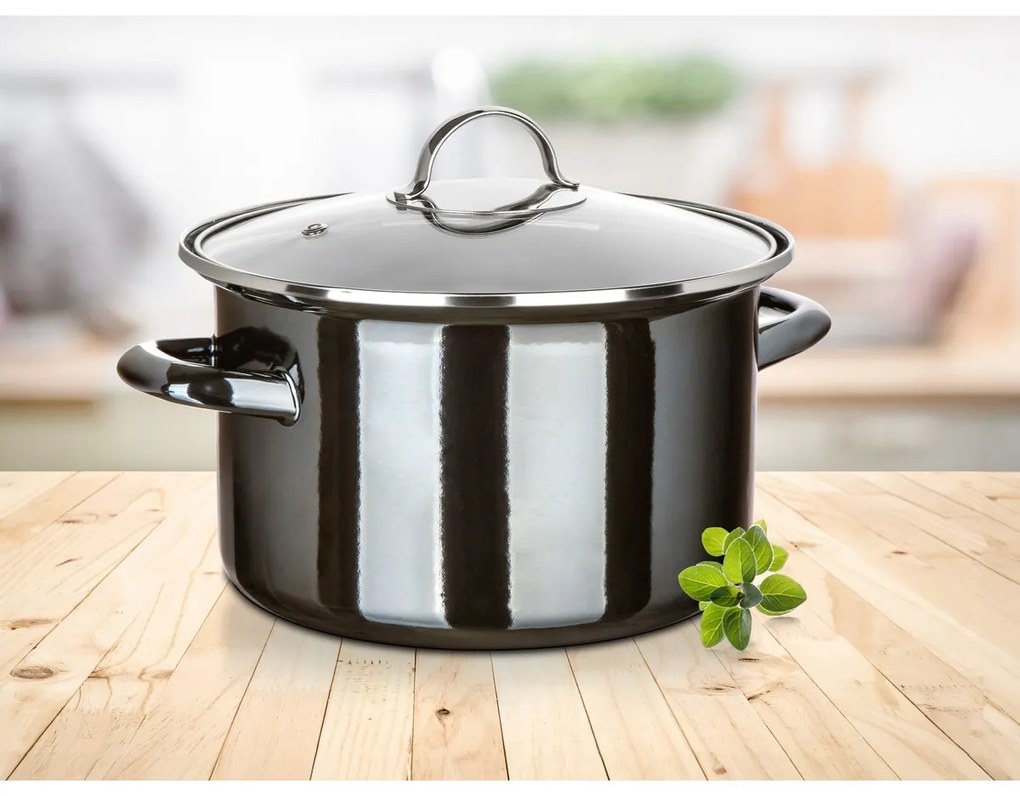 Banquet Oală emailată METALLIC Black 24 cm, 3,7 l,cu capac, 24 cm
