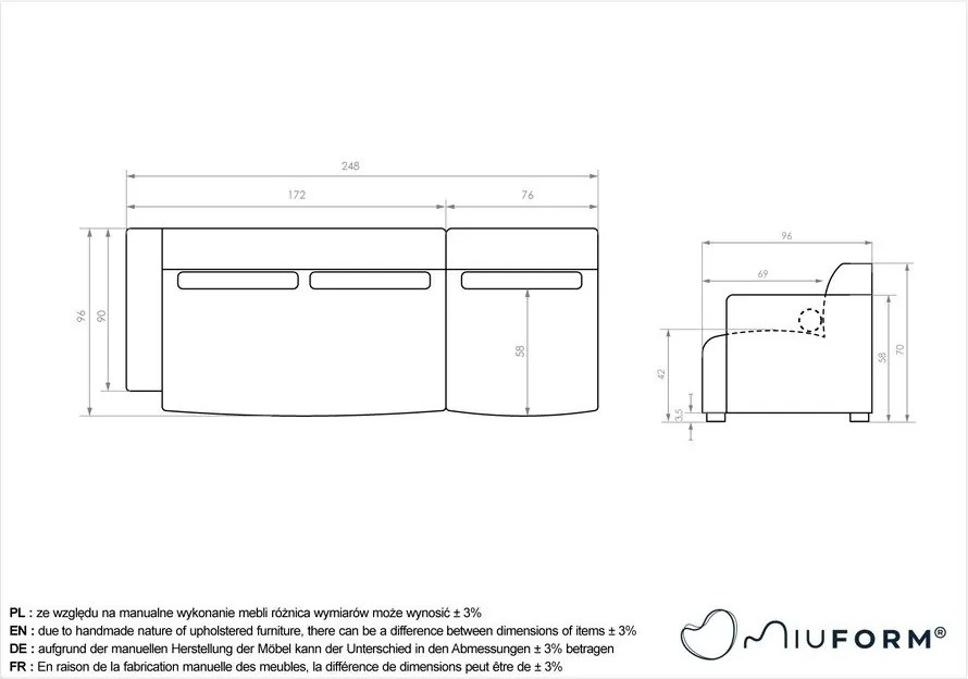 Șezlong modular gri (cu colț pe partea stângă ) Flex Felix – Miuform
