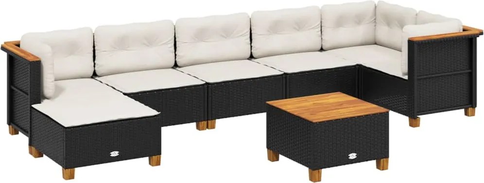 vidaXL Set mobilier de grădină cu perne, 8 piese, negru, poliratan