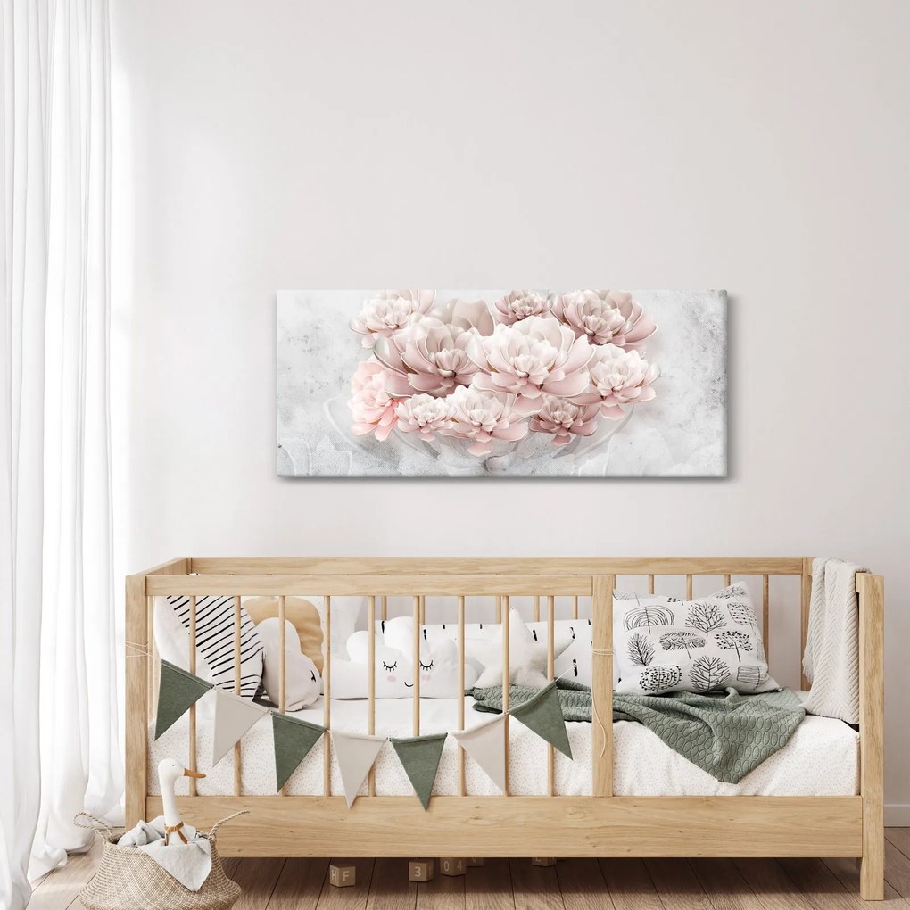 Tablou - Flori roz pe perete (120x50 cm)