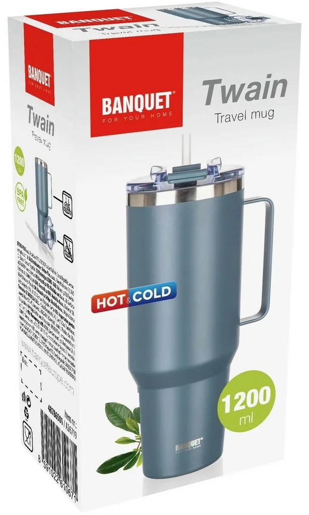 Banquet Cană termică din oțel inoxidabil cu mâner Twain 1200 ml, gri închis