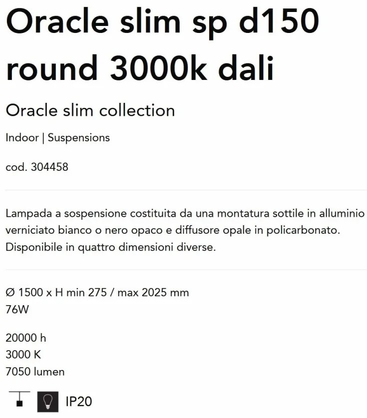 Lustra LED XXL suspendata design slim Oracle d150 round 3000k dali negru