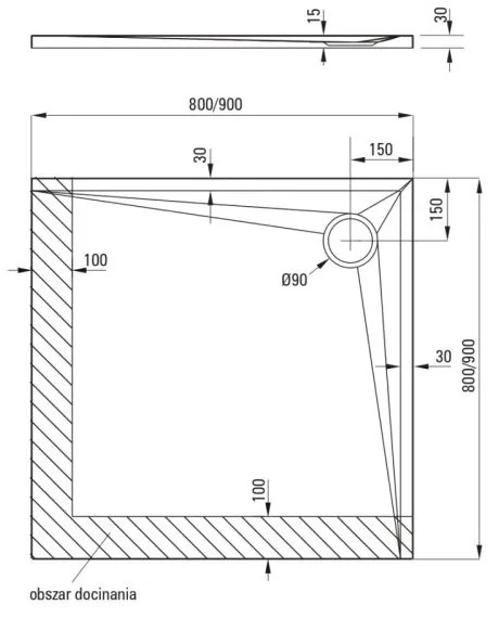 Cadita dus patrata alba 80x80 cm Kerria Plus, Deante 800x800 mm