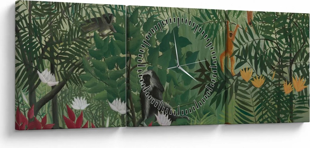 Tablou - Henri Rousseau, Tropical Forest with Monkeys, reproducere (cu ceas) (90x30 cm)