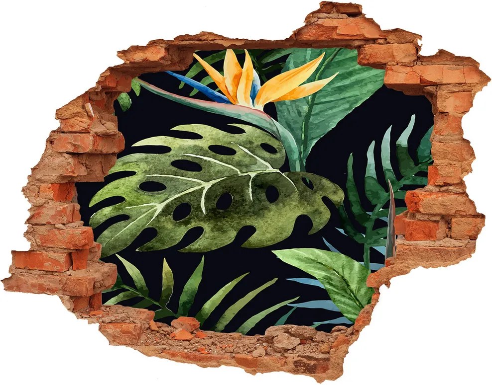 Autocolant 3D gaura cu priveliște Flori tropicale