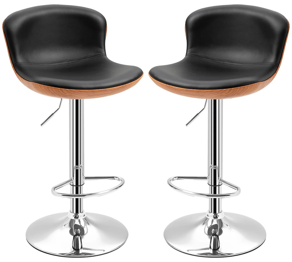 HOMCOM Set de 2 Taburet de Bar Design Contemporan Înălțime șezut reglabil 64-85 cm rotire 360° acoperire sintetică Negru Imitație Lemn | Aosom Romania