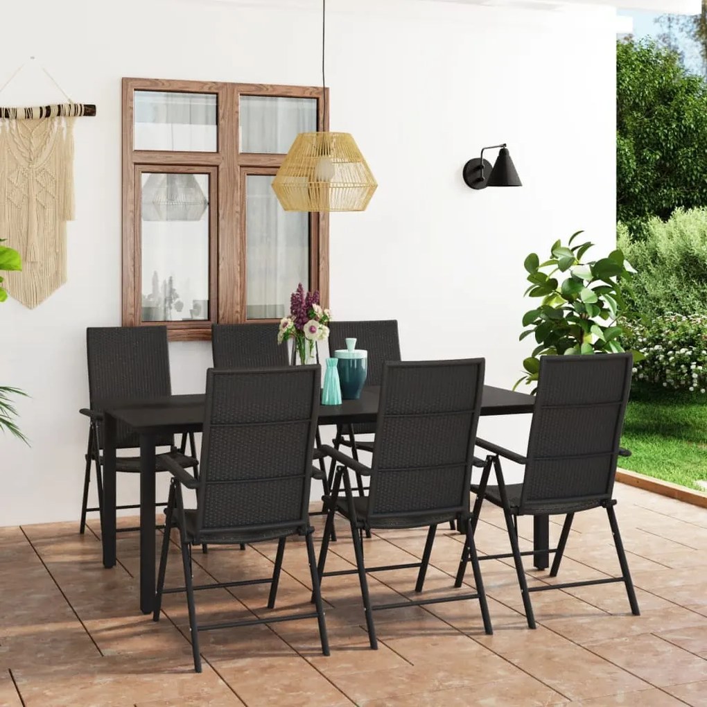 vidaXL Set mobilier de grădină, 7 piese, negru